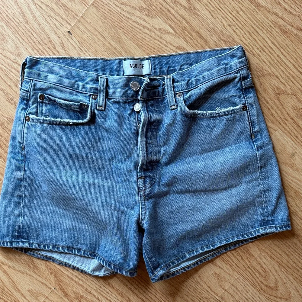 Agolde Parker Long Classic Blue Jean Shorts Size 27 - Picture 1 of 11